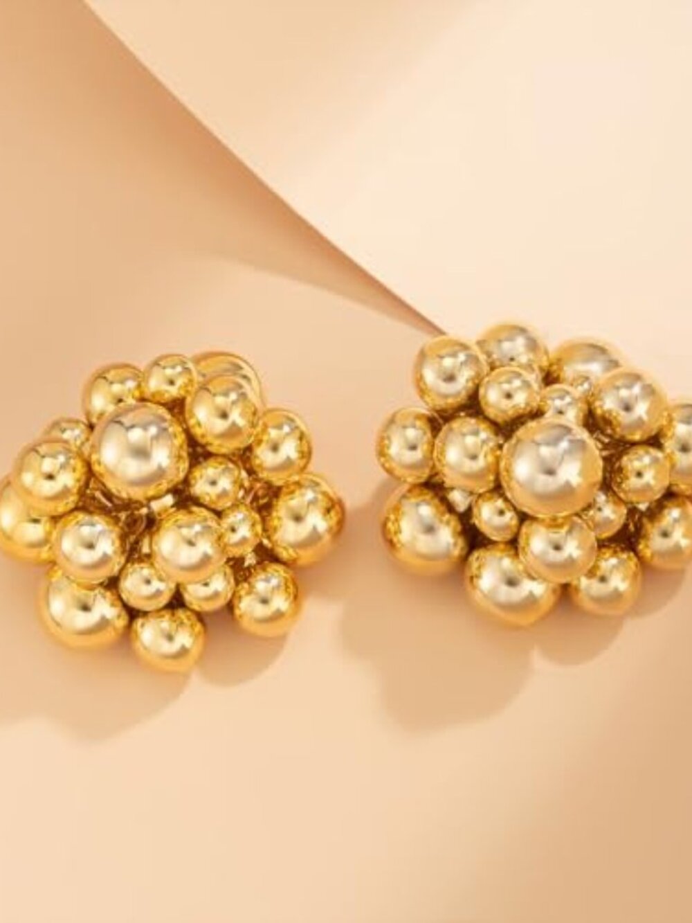 Chunky 14K Gold Beaded Cluster Silver Ears for Women Statement Big Round Beads